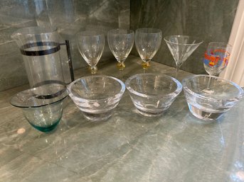 R7 Lot Of Glassware To Include Bowls, Pitcher, And Wine Glasses