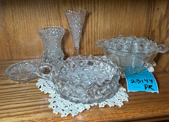 R1 Crystal Pieces Including Small Dishes And Candlestick Holders/vases