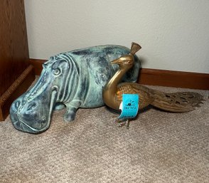 R1 Two Decorative Animal Sculptures Including Hippopotamus And Peacock