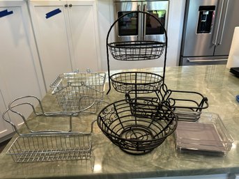 R4 Lot Of Various Metal Baskets, Two Plastic Containers