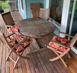 R0 Wooden Extendable Outdoor Table With Six Wooden Chairs, Chair Cushions