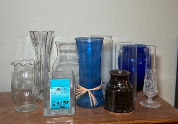 R1 Collection Of Clear And Colored Glass Vases And Containers  See Photos For Details