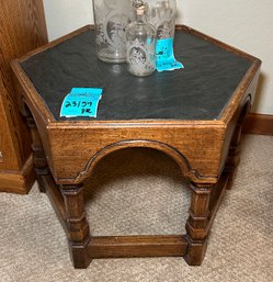 R1 Wood And Black Stone-like Top Side Table Measures 16 In Tall X 20 In Long X 20 In Wide