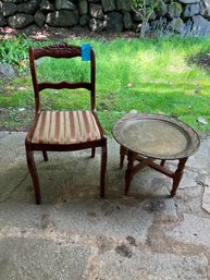 Small Vintage Chair And Brass Tray Topped Side Table