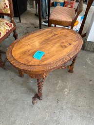 Side Or Coffee Table Oval Carved Wood Trim And Spiral Legs