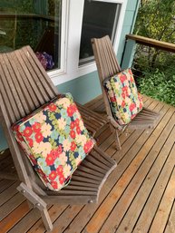 R0 Two Matching Wooden Outdoor Chairs (lot 2 Of 2), Wooden Outdoor Small Foldable Table, Seat Cushions