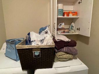 Rm5 Laundry Room Lot To Include Batteries, Iron, Fabric Softener, Paper Towels, Reusable Bags