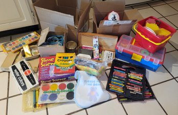 R4 Assorted Children's Items To Include Paint Supplies, Crayons, Casset Tapes