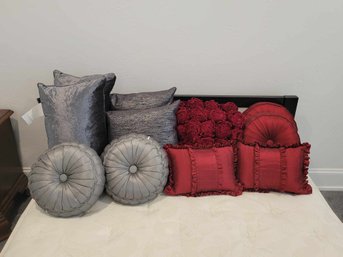 R3 Various Silver And Red Pillows In Varying Sizes