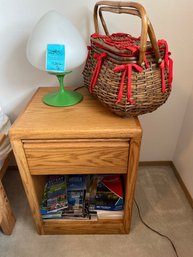Wood Night Stand, Lamp And Basket