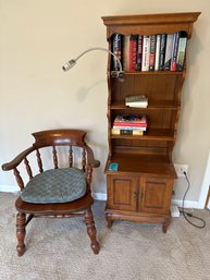 Wooden Cabinet, Books, And Stickley Marked Wooden Chair