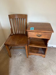 Wooden Night Stand And Oak School/library Desk Chair