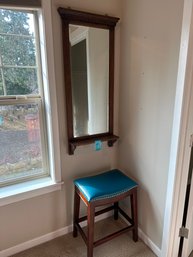 Wood-framed Entry Hall Mirror With Small Shelf And Stool