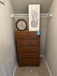 Wooden Dresser, C. Jerome Clock And Artwork