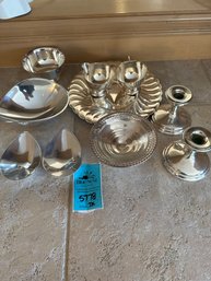 Possible Silver Plate, Candle Holders, Bowls