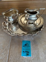 Possible Silver Sugar Bowl, Creamer, Tray