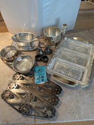 Possible Silver Bowls, Platters, Decanter, Salt And Pepper Shakers