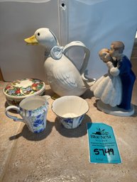 Duck Pitcher, Creamer And Cup, Porcelain Figurine