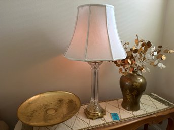 Lamp, Bowl, And Decor Vase With Faux Leaves