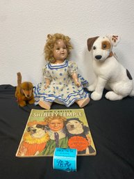 Vintage Shirley Temple Doll And Stuff Dogs With Book