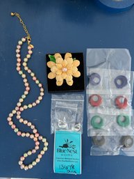 Joan Rivers Jewelry Pieces. Necklace, Brooch, Interchangeable Earrings