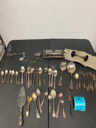 Antique Silverware, Butter Dish And Door Knob