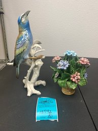 Karl Ens Bird And Bouquet Ceramic Sculptures