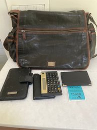 Cole Haan Satchel Bag, Pocket Calculator, Day Runner Pocket Pad, And Raymond Weil Card Holder