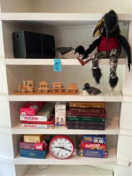 Board Game Collection, Egdar Allan Poe Raven Toy, Coffee Table Books, Wooden Train, Wall Clock, Storage Bin