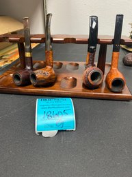 Four Vintage Tobacco Pipes With Stand