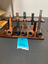 Five Estate Pipes With Wood Stand