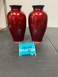 Two Red Yamamoto Cloisonn  Vases