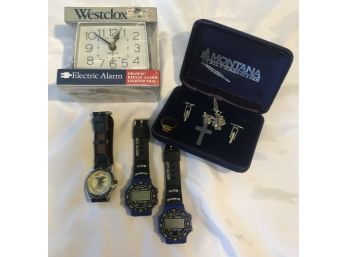 RM 8 Westclox Electric Alarm, Three Watches, Two Lifelong And One With National Rifle Association, Cross