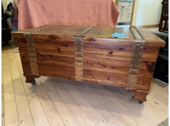 R1 Cedar And Copper Chest.  Has Wheels 15.5in X 33in X 16.5in