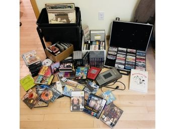 Rm7 Collection Of Vintage Media Including Records, DVDs, Cassette Tapes, VHStapes