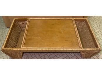 R9 Wicker Lot To Include Unique Tray/table With Side Baskets, Tray With Made For Pyrex Marking