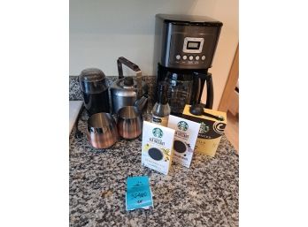 R8 Cuisinart Fourteen Cup Coffee Maker, Metal Teapot, Coffee Bean Grinder, Vanilla Syrup And Flavored Coffee