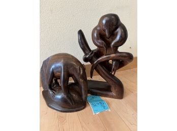 R1  Hand Carved Wood Sculptures Anteater And Sloth.  7in And 12in Tall
