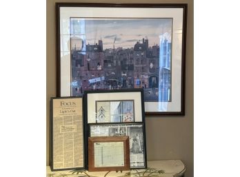 R11 Artworks To Include Michel Delacroix Paris, Miltons Purchase Order Plaque, Framed Newspaper Articles