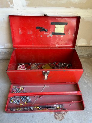 Red Metal Toolbox And Its Contents