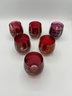 Set Of 6 Cranberry Red Flash Glass Small Glasses With Etched Deer Design