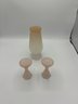 Vintage Light Pink Frosted Glass Vase And Candle Holders