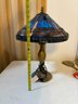 Brass Lamp With Stained Glass Shade.