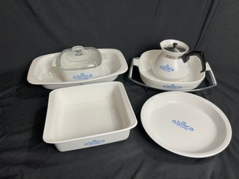 Corning Ware Blue Cornflower Casserole Dishes, Pie Plate And Teapot