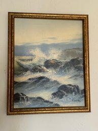 Waves Hitting The Rocks Painting By A. Buikema