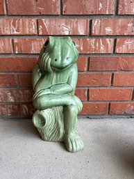 14in Thinking Frog Sitting On A Stump Garden Statue