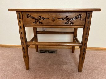 Southwestern Style Solid Wood Side Table With Drawer