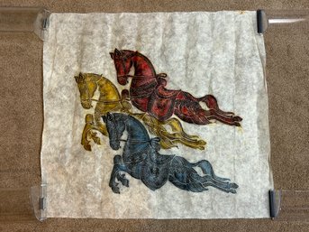 Mid Century Thai Temple Rubbing 3 Horses On Rice Paper