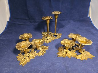 Vintage Brass Floral Candelabra Made In Italy