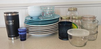Miscellaneous Kitchen Plates With Jars And Cups